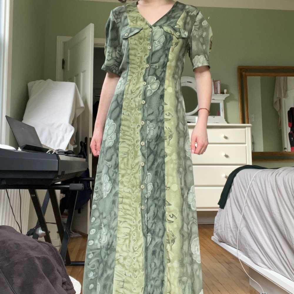 Vintage patchwork green floral dress